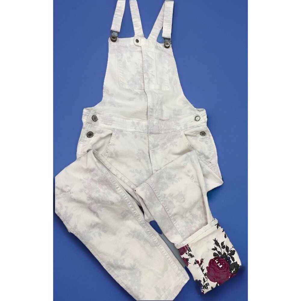 American Eagle Jean Bib Overalls Roses Tomgirl Country Denim White Womens S